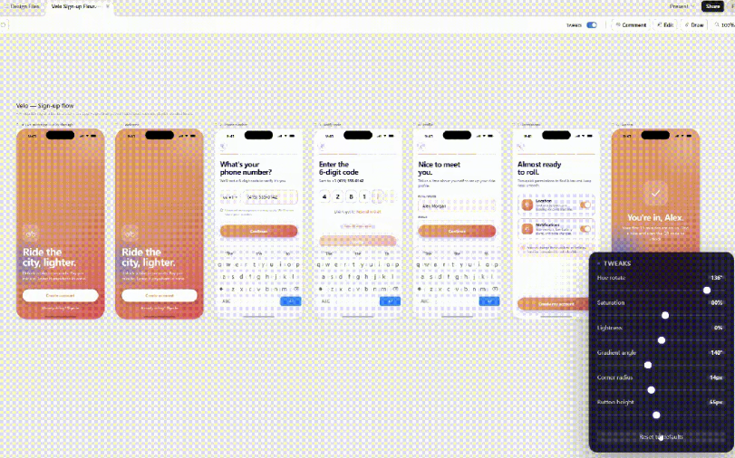 Claude Design automatically generates adjustment sliders based on your design