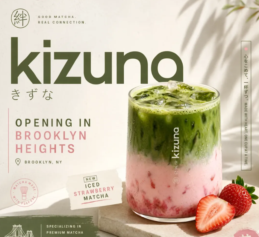 An official demo showed advertising materials for a Brooklyn matcha shop “kizuki”