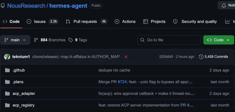 Nous Research launched its agent tool Hermes at the end of February. It has already reached 110,000 stars.